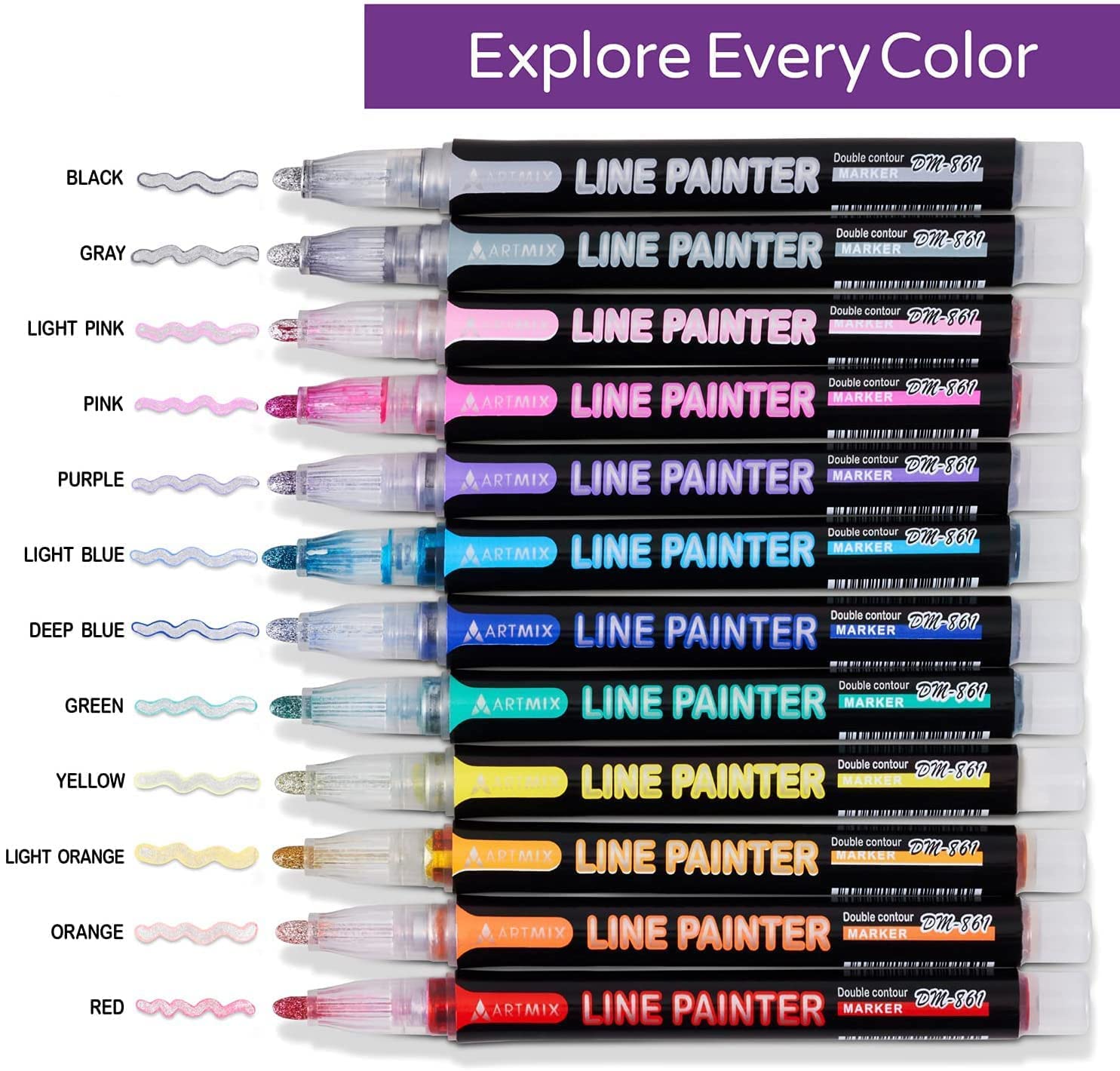 Outline Glitter Markers (12 Colors)
