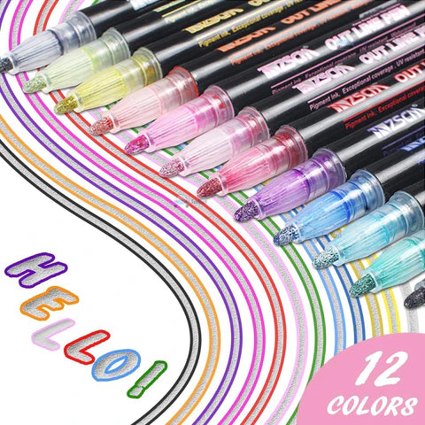 Outline Glitter Markers (12 Colors)